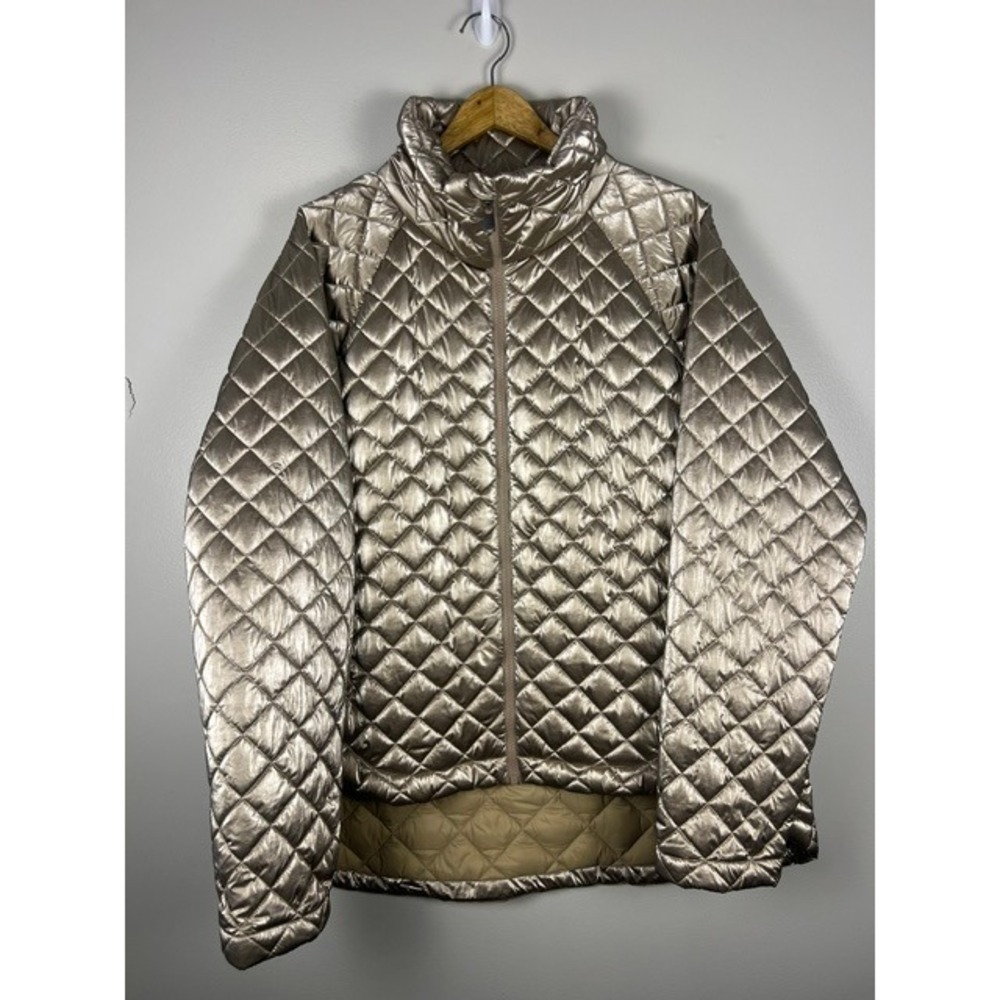 Athleta Whisper Featherless Metallic Gold Quilted Puffer Jacket XL Womens